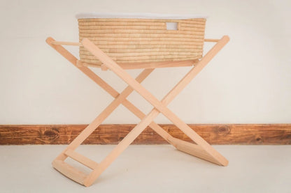 Moses basket Hard wood Stand with adjustable height and adjustable rocking motion.