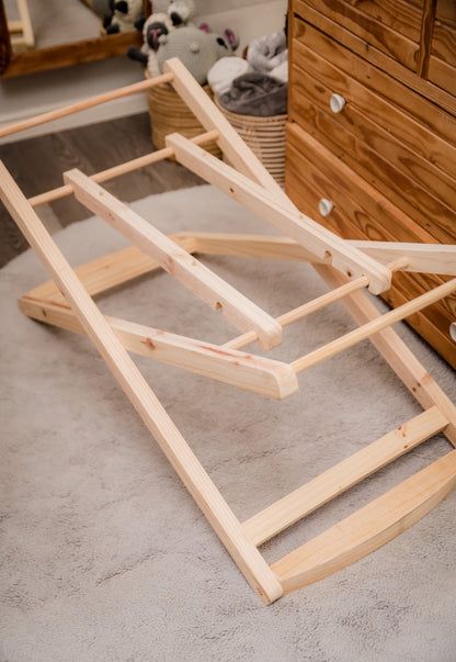 Moses basket Hard wood Stand with adjustable height and adjustable rocking motion.