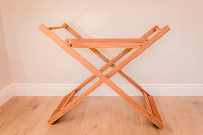 Moses basket Hard wood Stand with adjustable height and adjustable rocking motion.