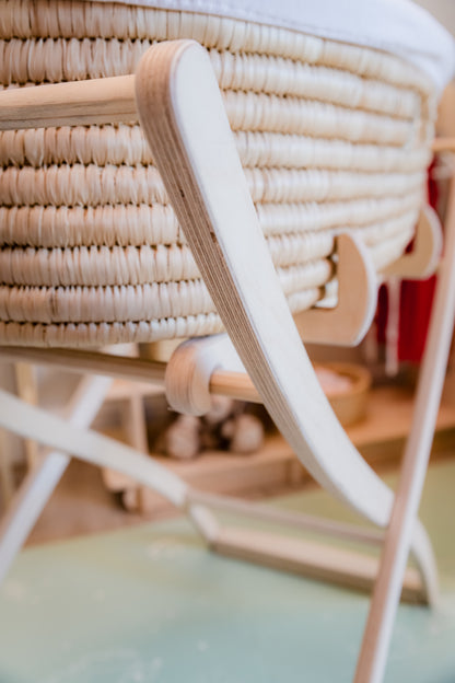 Baltic Birchwood Moses basket Stand with safety features (Curved or Straight lines)