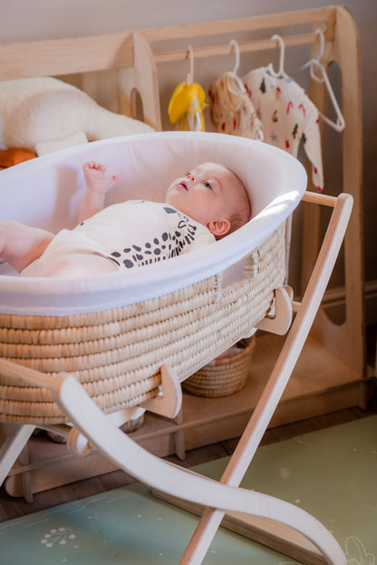 Baltic Birchwood Moses basket Stand with safety features (Curved or Straight lines)