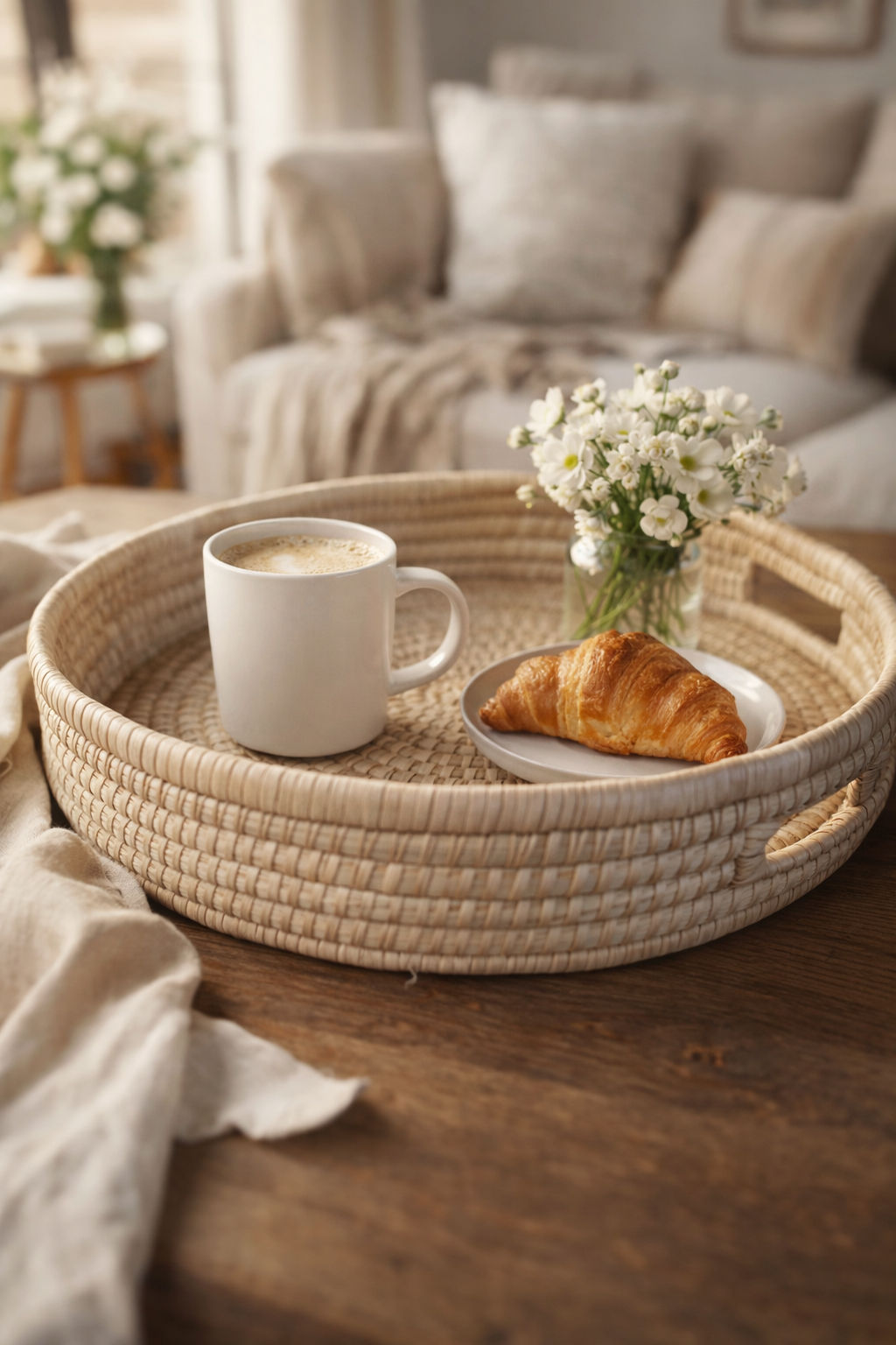 Round Palm Leaf Trays with Keyhole Handles