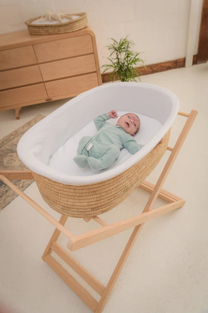 Moses basket Hard wood Stand with adjustable height and adjustable rocking motion.