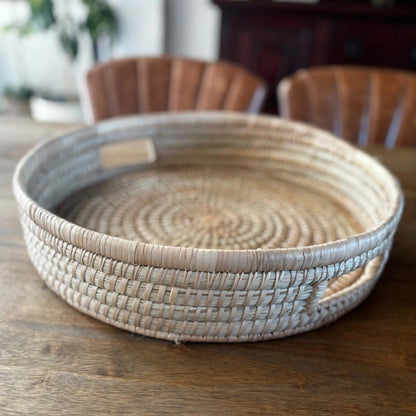 Round Palm Leaf Trays with Keyhole Handles