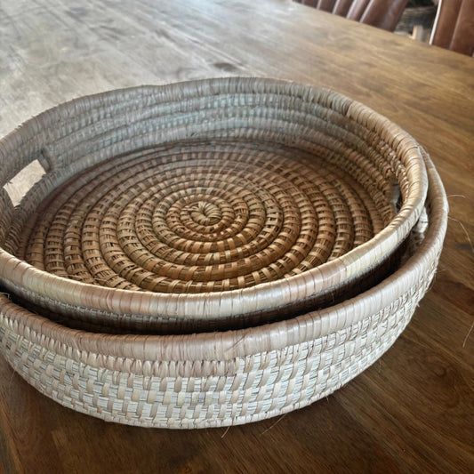 Round Palm Leaf Trays with Keyhole Handles